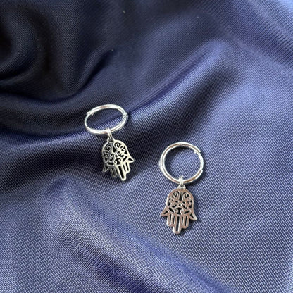 Orecchini Cerchio Mano di Fatima in Acciaio Inox