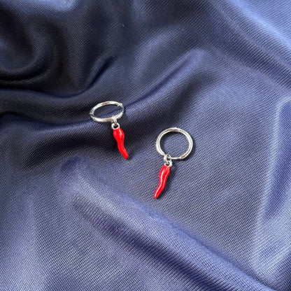 Orecchini Cerchio Cornetto Rosso in Acciaio Inox