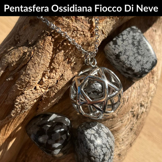 Collana Regolabile Pentasfera Ossidiana Fiocco di Neve (Acciaio Inox)