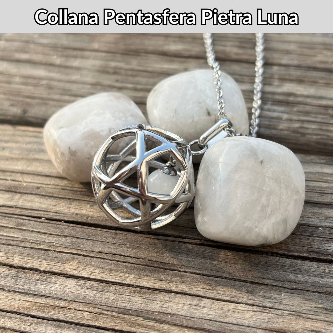 Collana Regolabile Pentasfera Pietra Luna (Acciaio Inox)