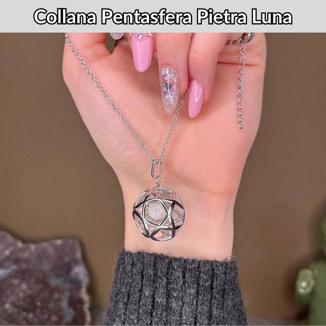 Collana Regolabile Pentasfera Pietra Luna (Acciaio Inox)