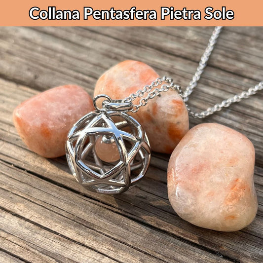 Collana Regolabile Pentasfera Pietra Sole (Acciaio Inox)