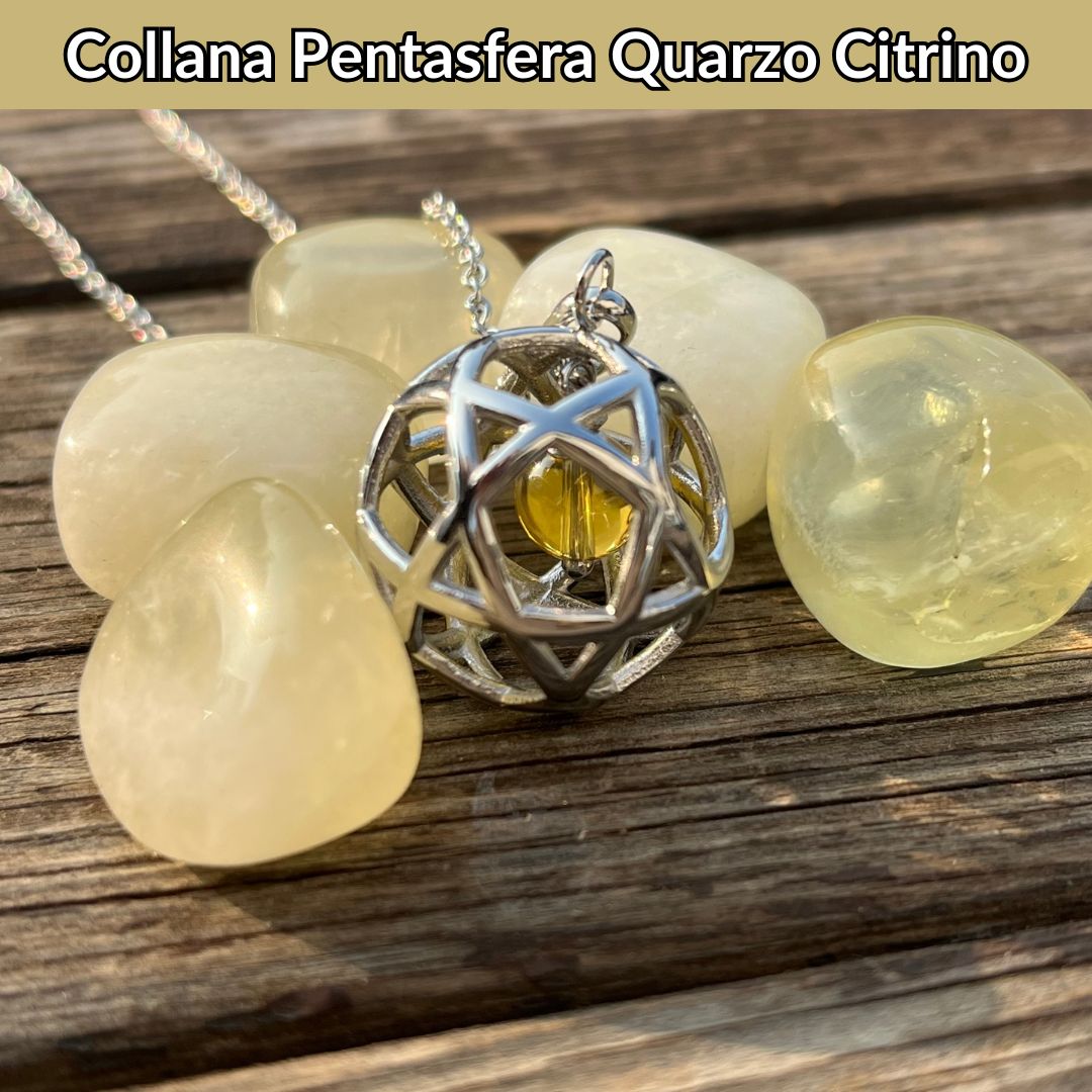 Collana Regolabile Pentasfera Quarzo Citrino (Acciaio Inox)