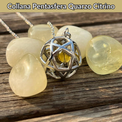 Collana Regolabile Pentasfera Quarzo Citrino (Acciaio Inox)