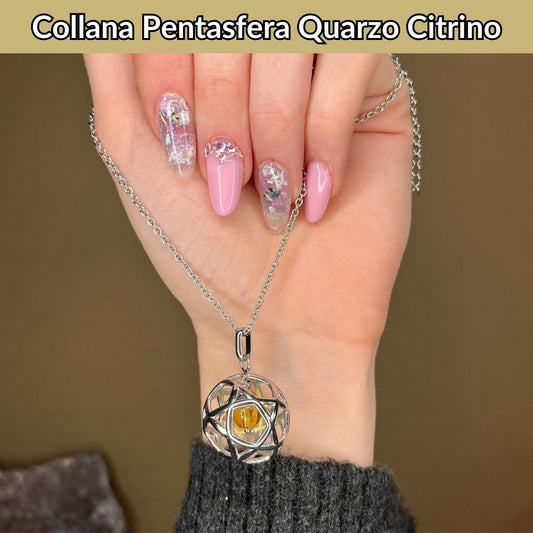 Collana Regolabile Pentasfera Quarzo Citrino (Acciaio Inox)