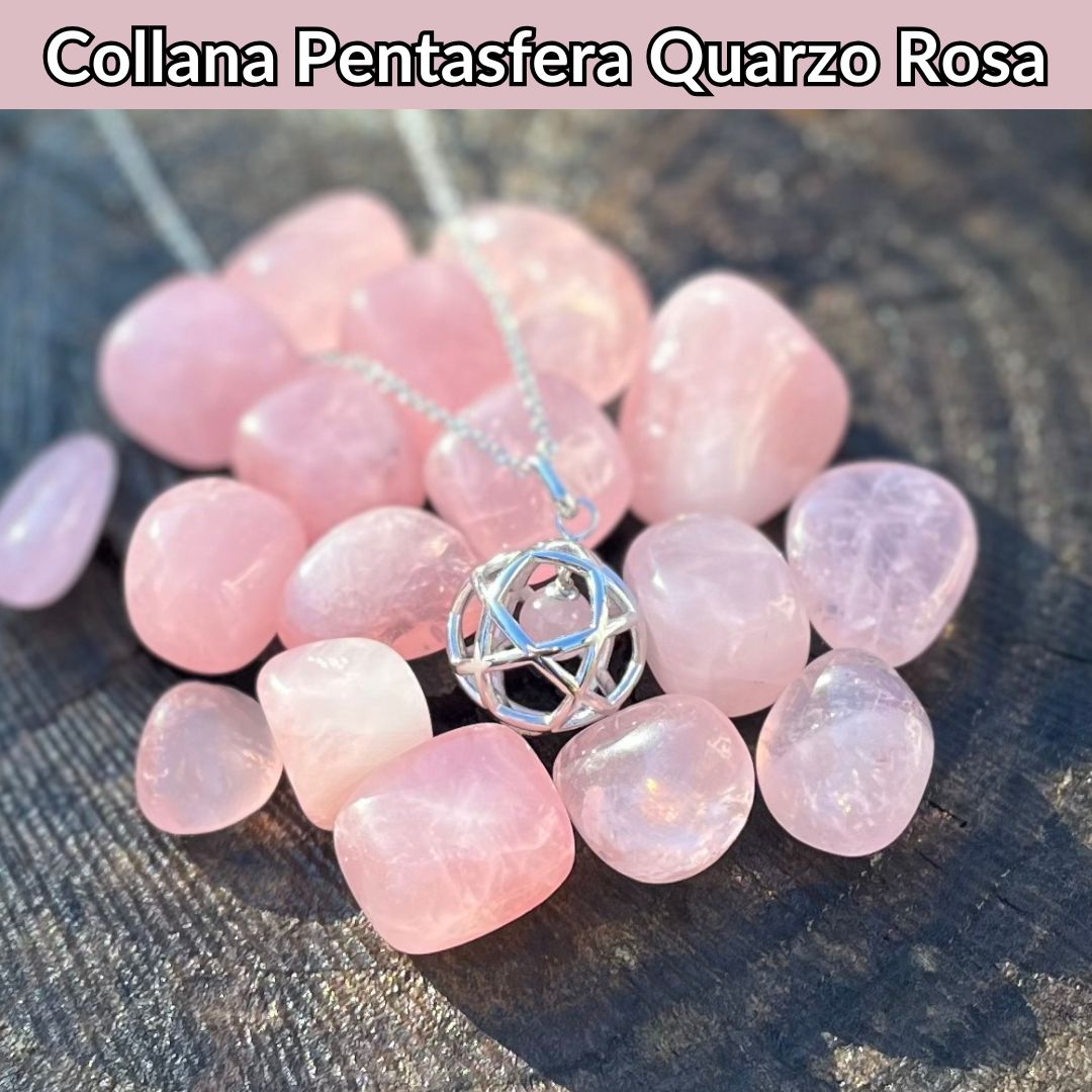 Collana Regolabile Pentasfera Quarzo Rosa (Acciaio Inox)
