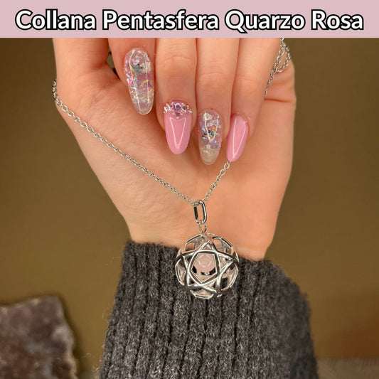 Collana Regolabile Pentasfera Quarzo Rosa (Acciaio Inox)