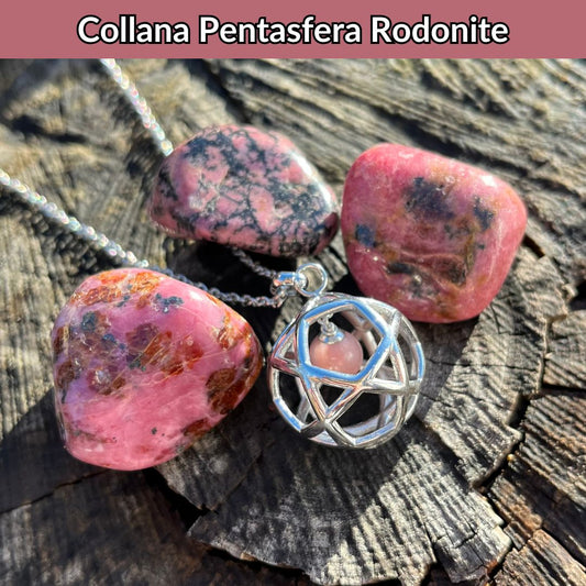 Collana Regolabile Pentasfera Rodonite (Acciaio Inox)