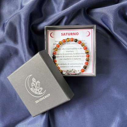 Bracciale Pianeta Saturno con Diaspro Rosso e Occhio di Tigre