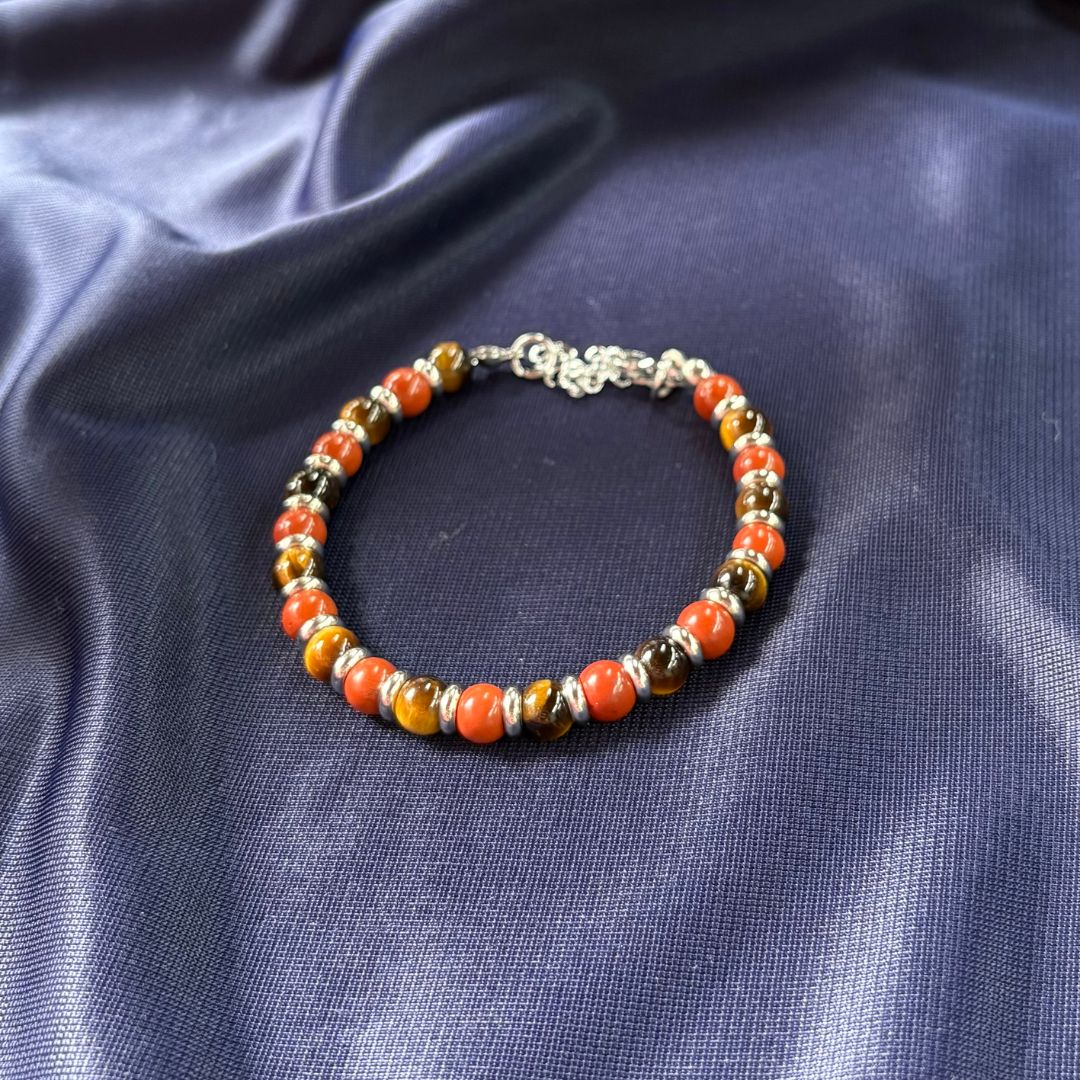 Bracciale Pianeta Saturno con Diaspro Rosso e Occhio di Tigre
