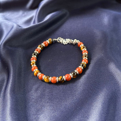 Bracciale Pianeta Saturno con Diaspro Rosso e Occhio di Tigre