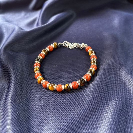 Bracciale Pianeta Saturno con Diaspro Rosso e Occhio di Tigre