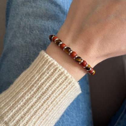 Bracciale Pianeta Saturno con Diaspro Rosso e Occhio di Tigre