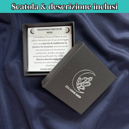 Collana Regolabile Pentasfera Ossidiana Fiocco di Neve (Acciaio Inox)
