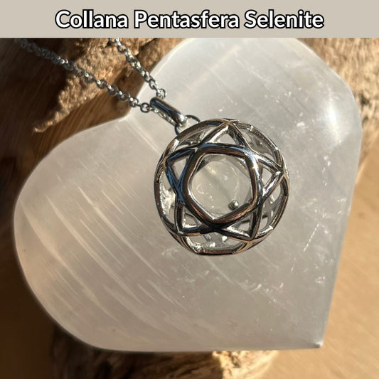 Collana Regolabile Pentasfera Selenite (Acciaio Inox)