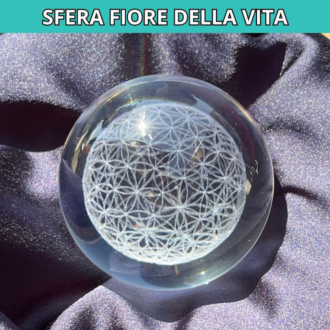 Sfera 3D Fiore della Vita con base led in legno
