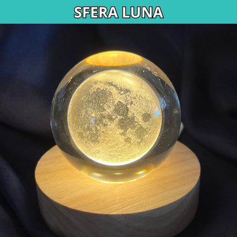 Sfera 3D Luna con base led in legno
