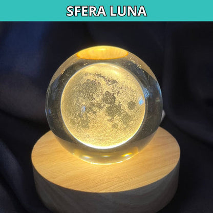 Sfera 3D Luna con base led in legno