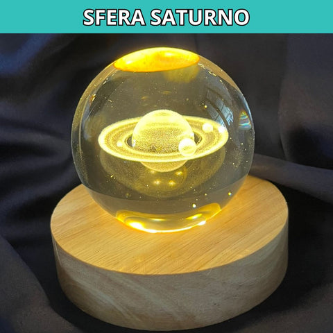 Sfera 3D Saturno con base led in legno