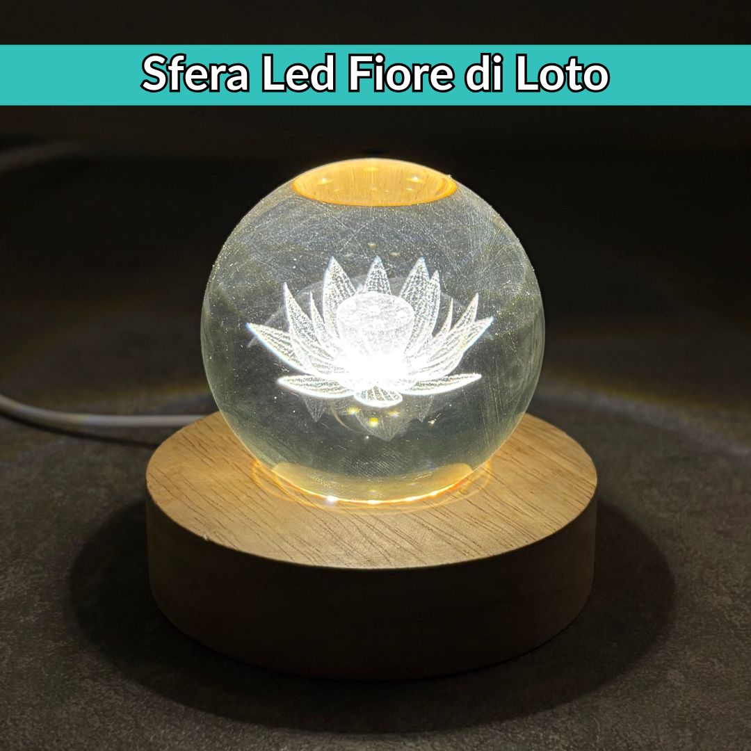 Sfera 3D Fiore di Loto con base led in legno