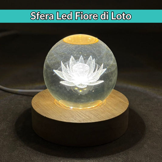 Sfera 3D Fiore di Loto con base led in legno