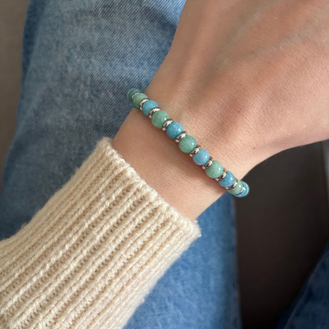 Bracciale Pianeta Urano con Angelite e Amazzonite