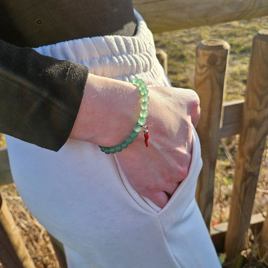 Bracciale Avventurina Verde 6mm e cornetto portafortuna