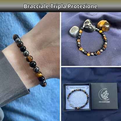 Bracciale Tripla Protezione con pietre naturali Onice Occhio di tigre Ematite