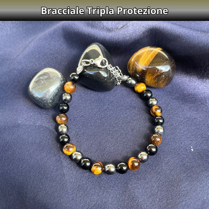 Bracciale Tripla Protezione con pietre naturali Onice Occhio di tigre Ematite