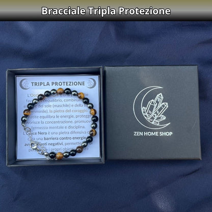 Bracciale Tripla Protezione con pietre naturali Onice Occhio di tigre Ematite