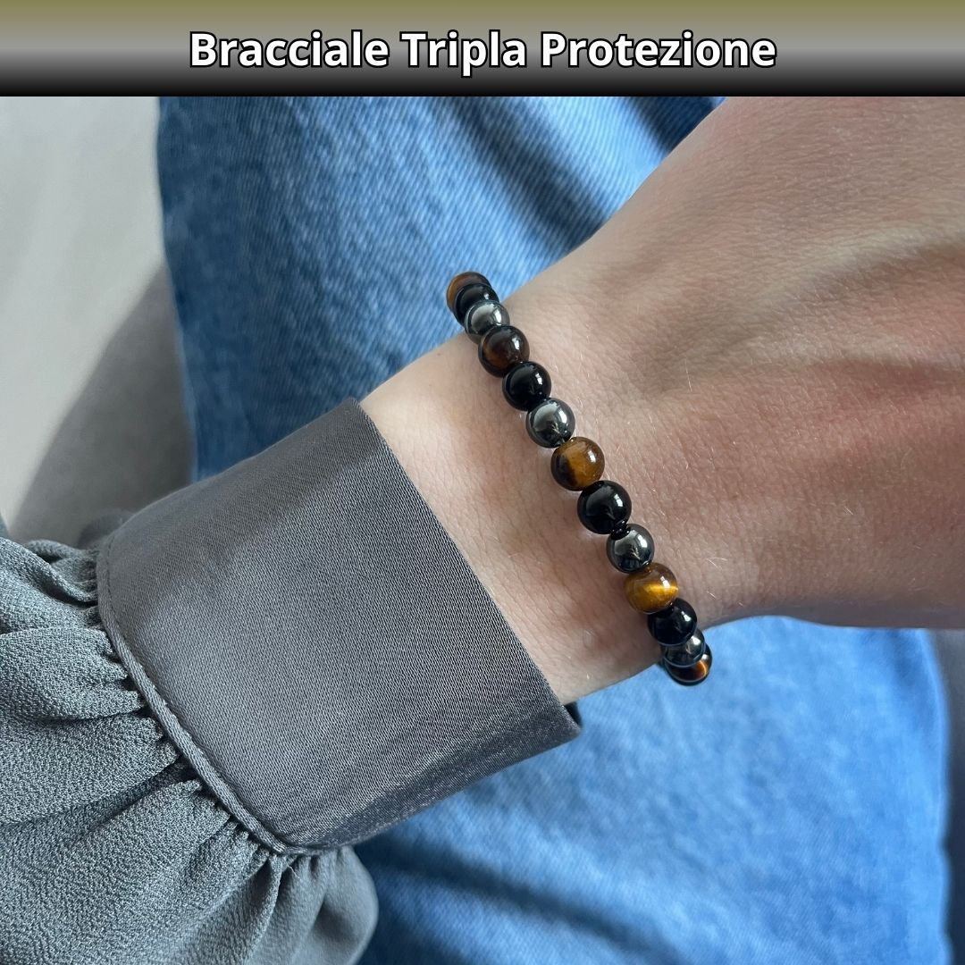 Bracciale Tripla Protezione con pietre naturali Onice Occhio di tigre Ematite