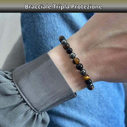 Bracciale Tripla Protezione con pietre naturali Onice Occhio di tigre Ematite
