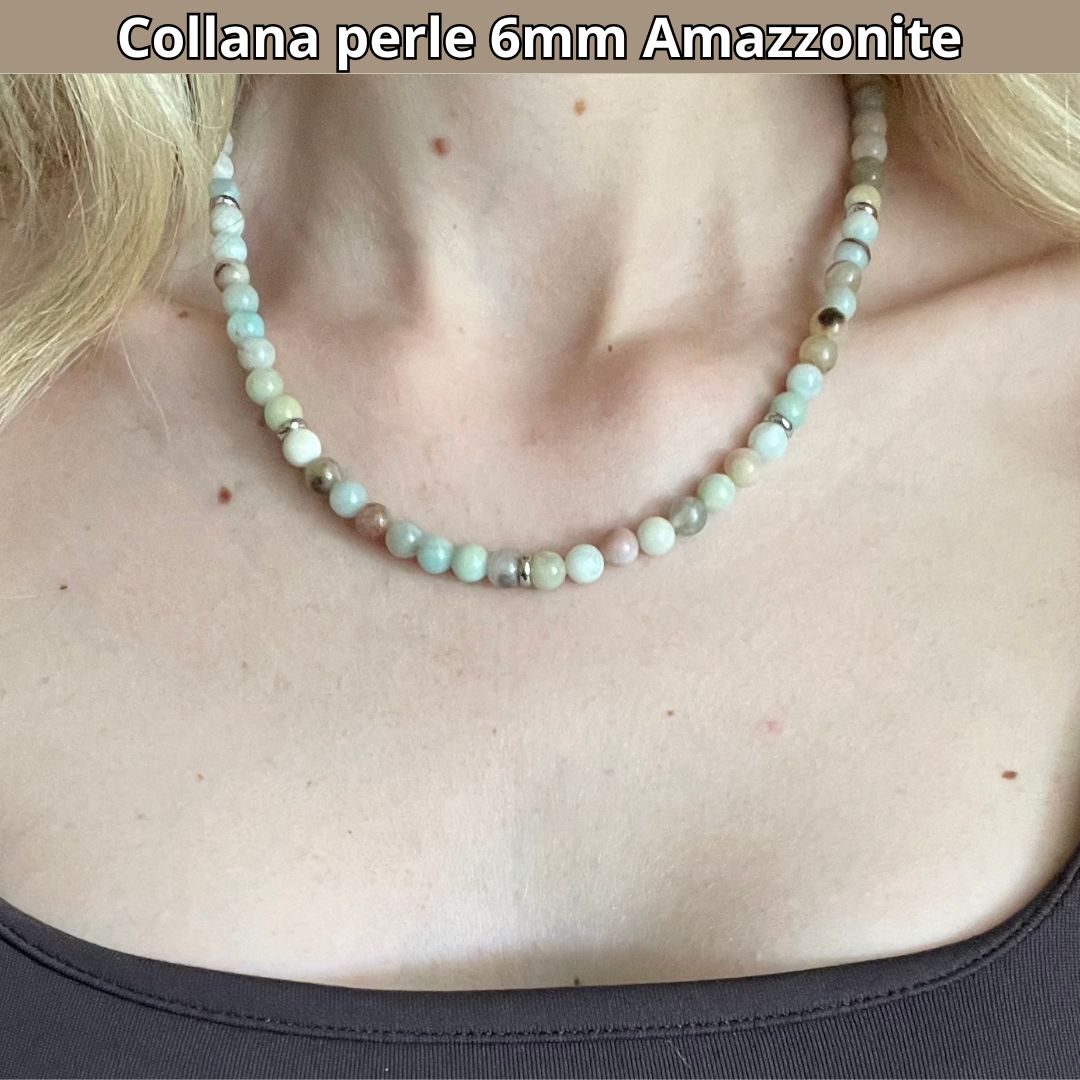 Collana con perle naturali Amazzonite flower da 6 mm