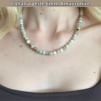 Collana con perle naturali Amazzonite flower da 6 mm