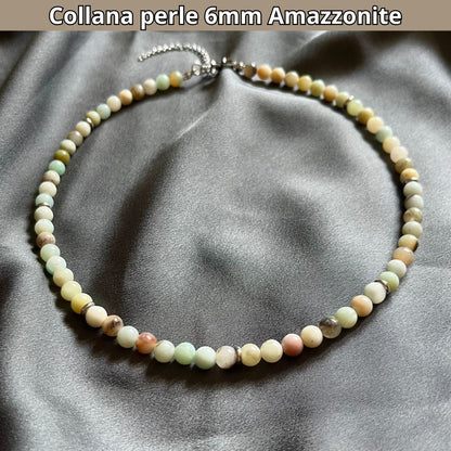 Collana con perle naturali Amazzonite flower da 6 mm