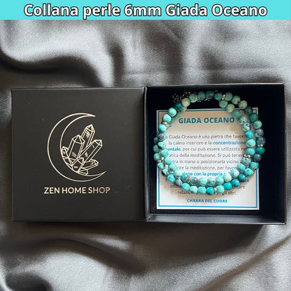 Collana con perle naturali Giada Oceano da 6 mm