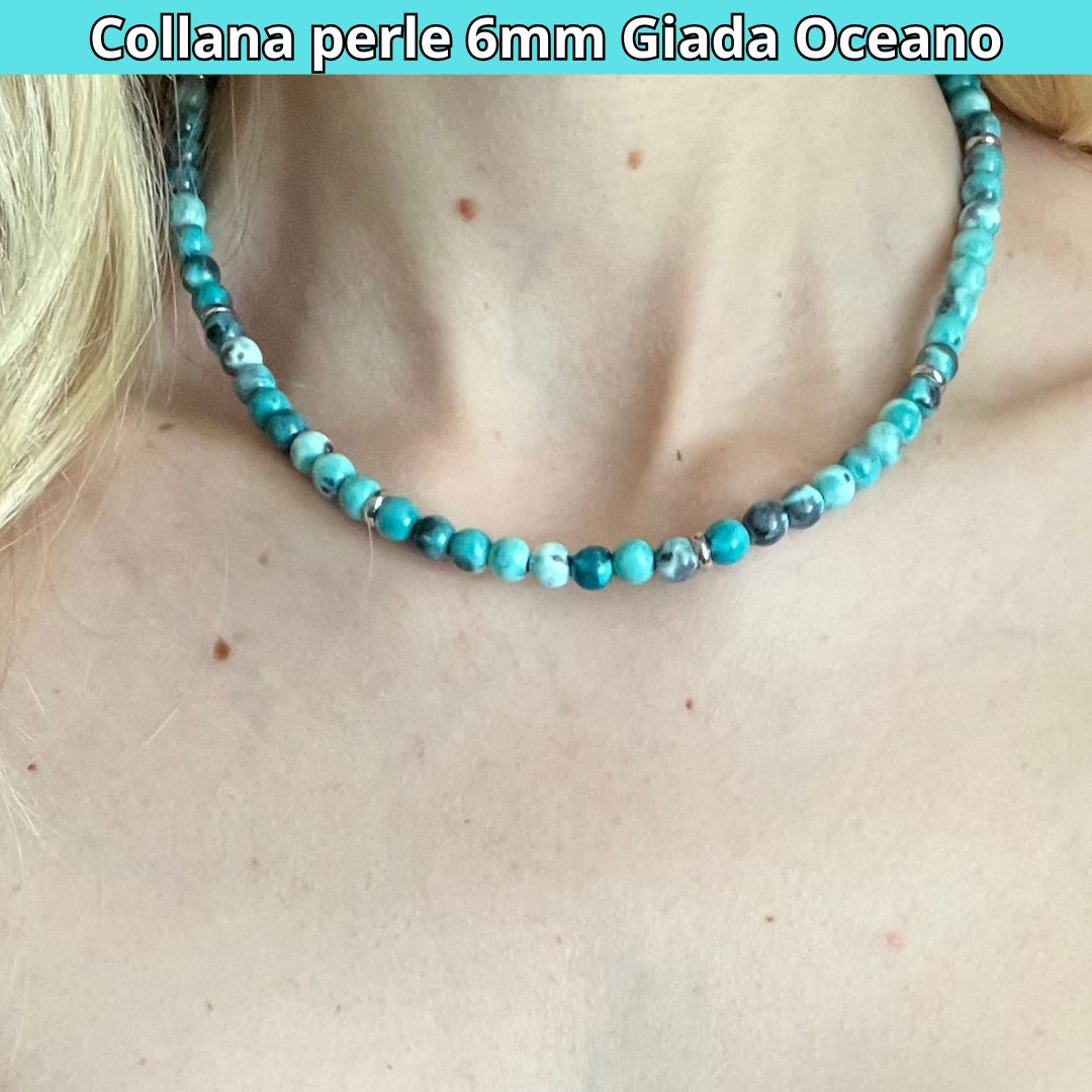Collana con perle naturali Giada Oceano da 6 mm