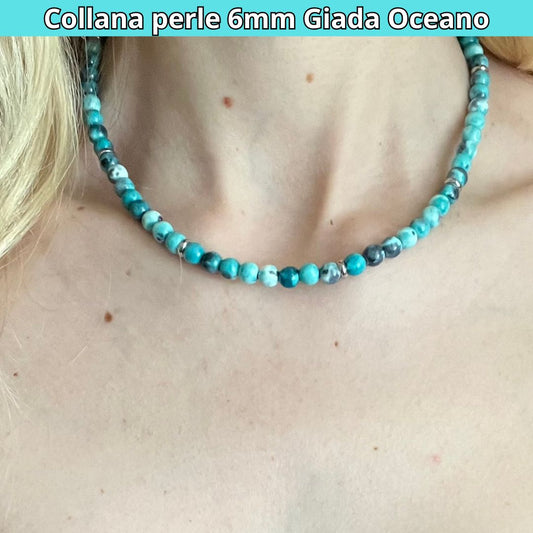 Collana con perle naturali Giada Oceano da 6 mm