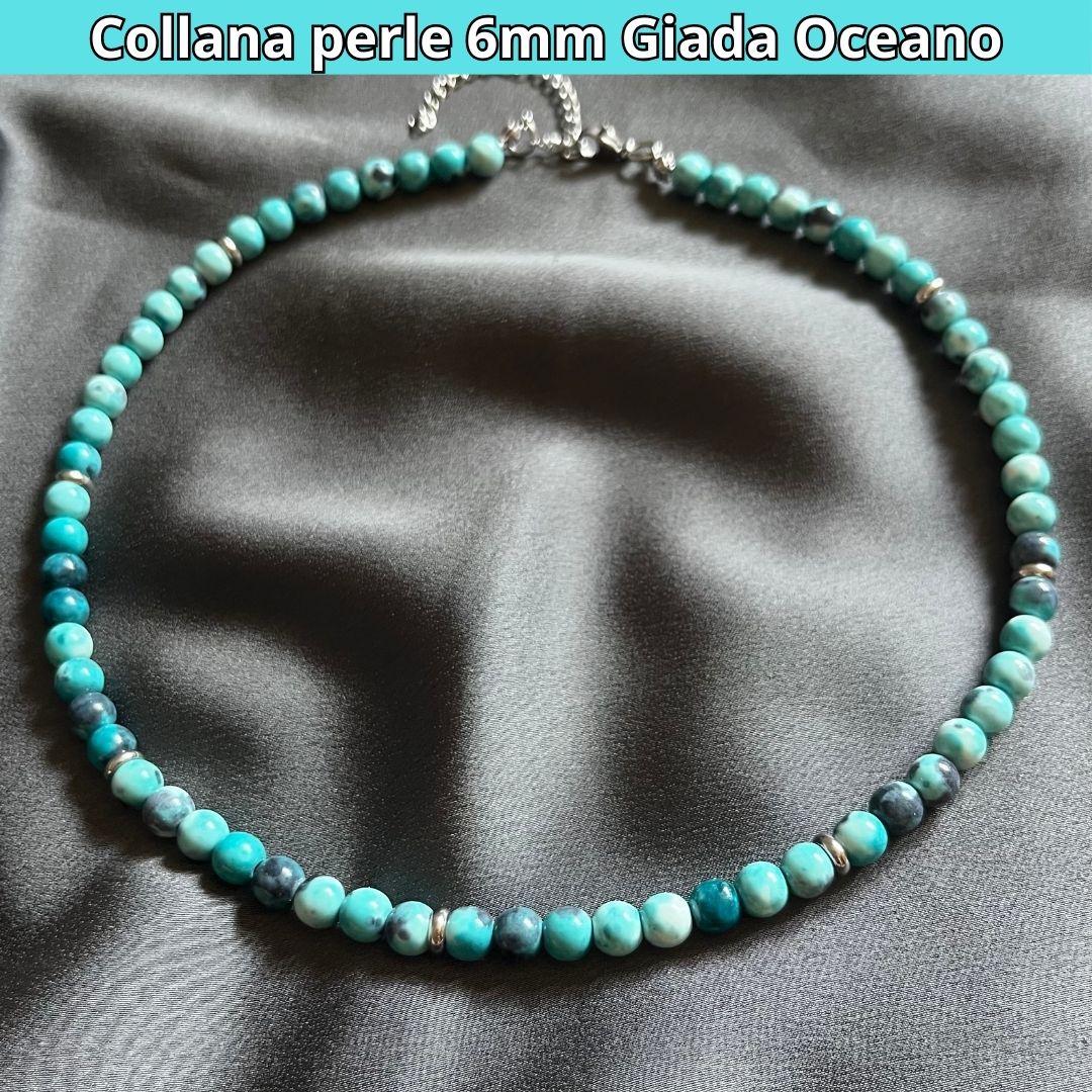 Collana con perle naturali Giada Oceano da 6 mm
