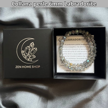 Collana con perle naturali Labradorite da 6 mm