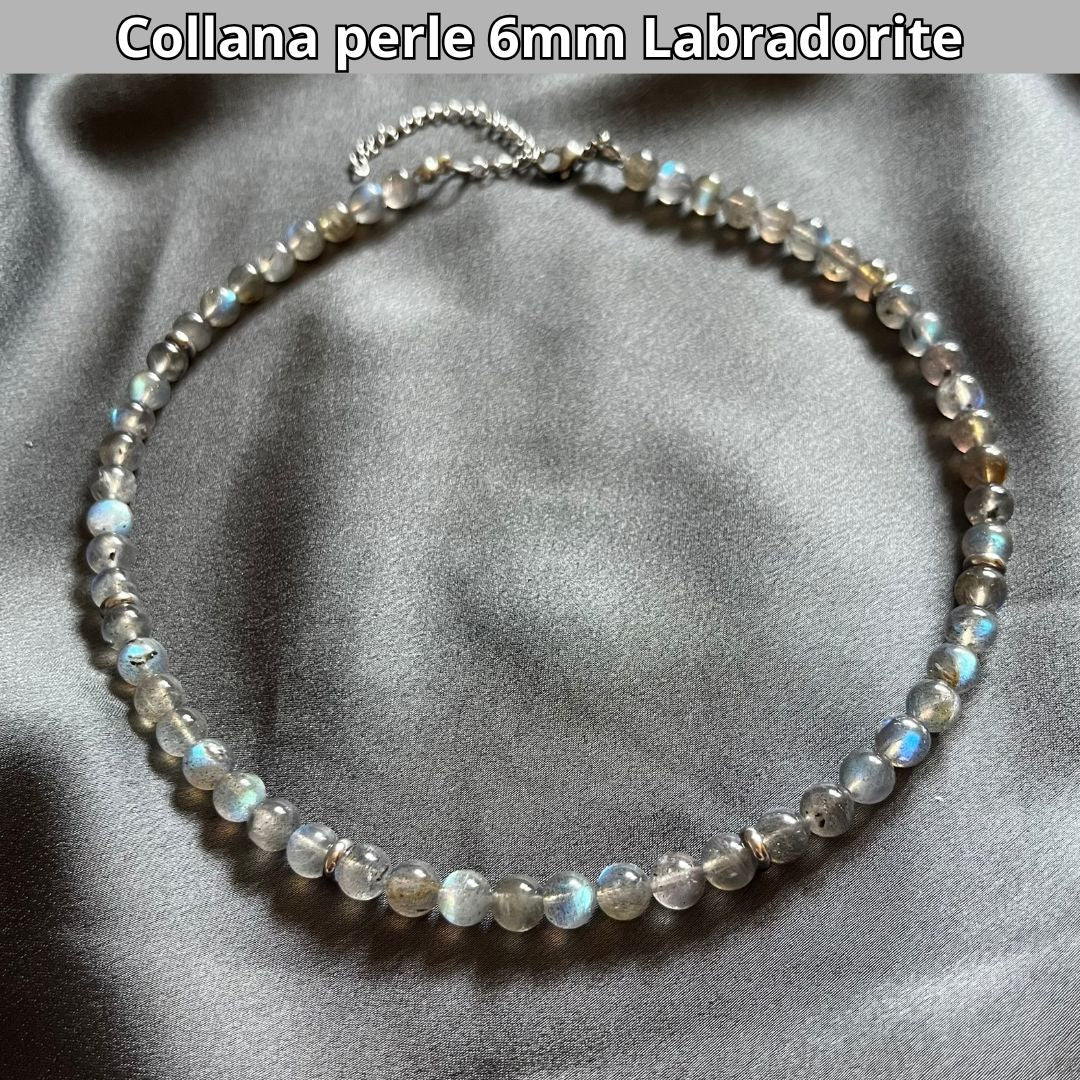 Collana con perle naturali Labradorite da 6 mm