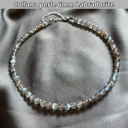 Collana con perle naturali Labradorite da 6 mm