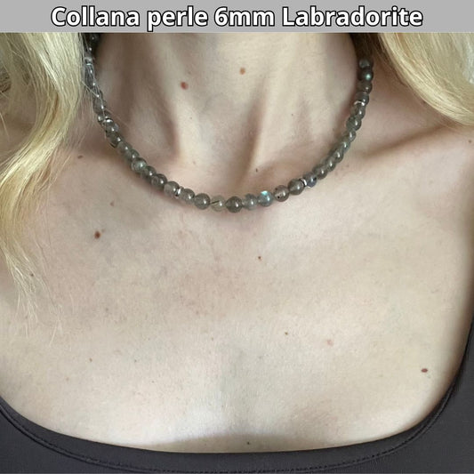 Collana con perle naturali Labradorite da 6 mm