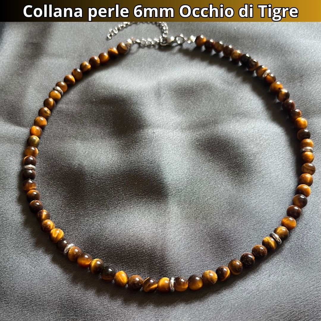 Collana con perle naturali Occhio di Tigre da 6 mm