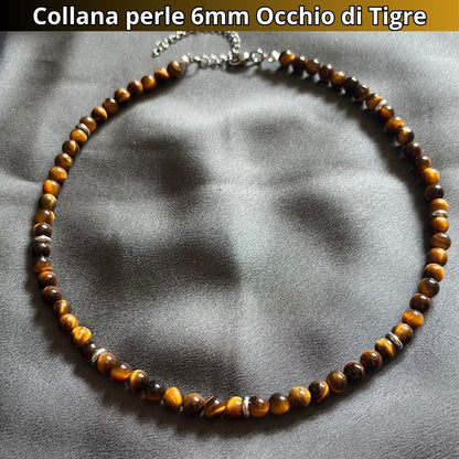 Collana con perle naturali Occhio di Tigre da 6 mm