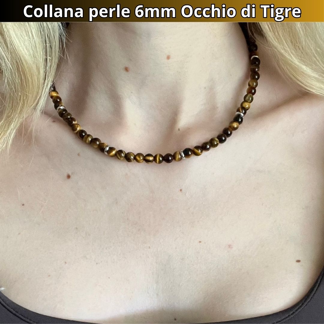 Collana con perle naturali Occhio di Tigre da 6 mm