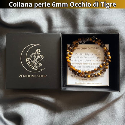 Collana con perle naturali Occhio di Tigre da 6 mm