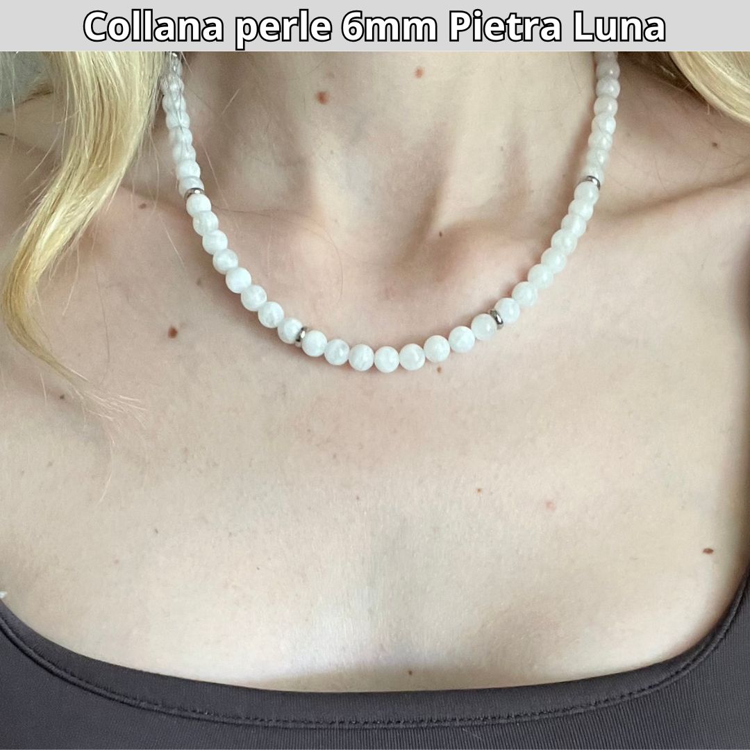 Collana con perle naturali Pietra Luna da 6 mm