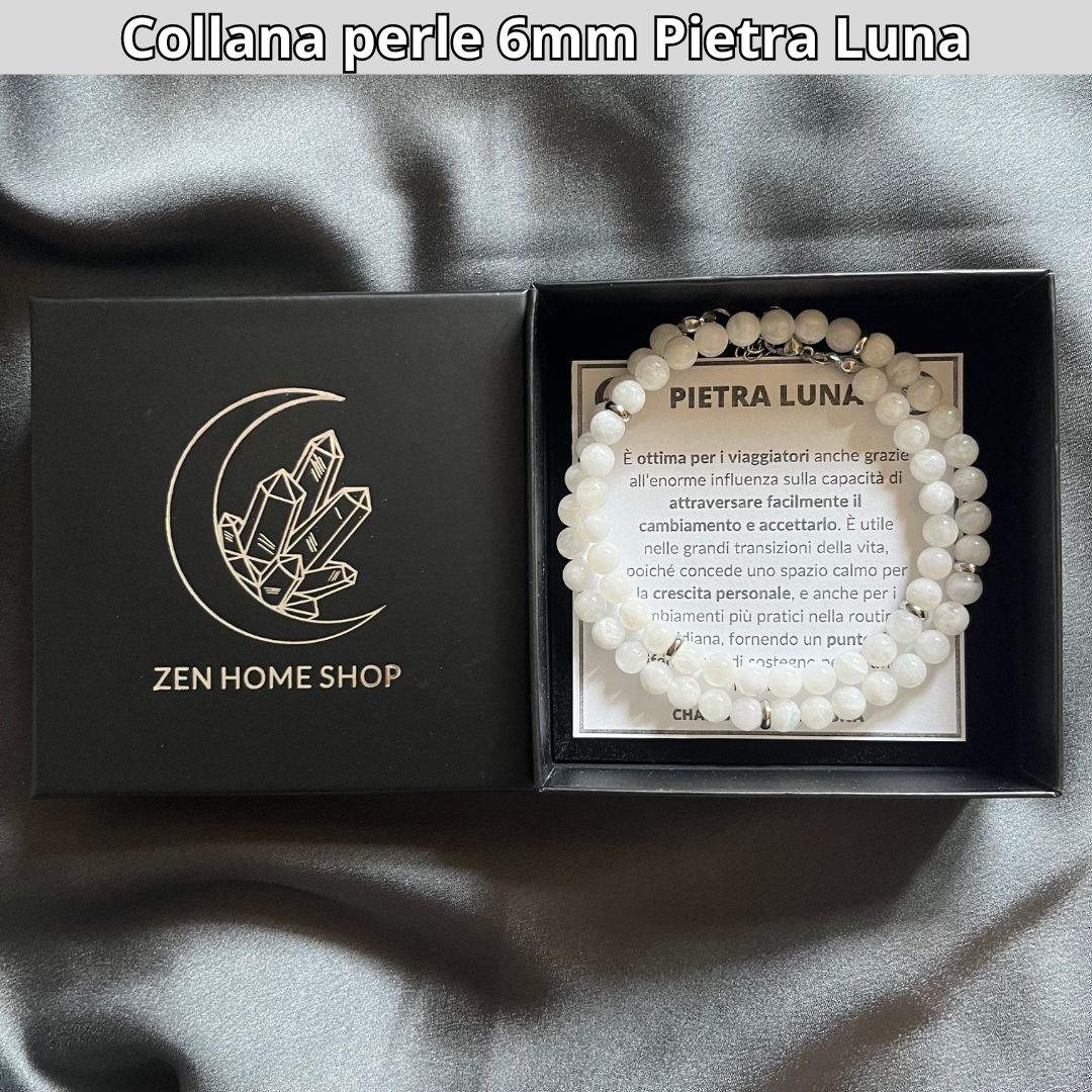 Collana con perle naturali Pietra Luna da 6 mm