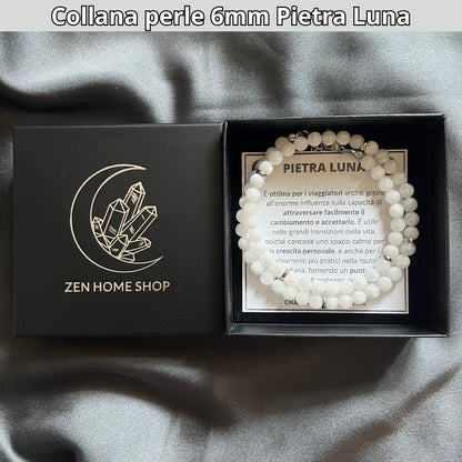 Collana con perle naturali Pietra Luna da 6 mm